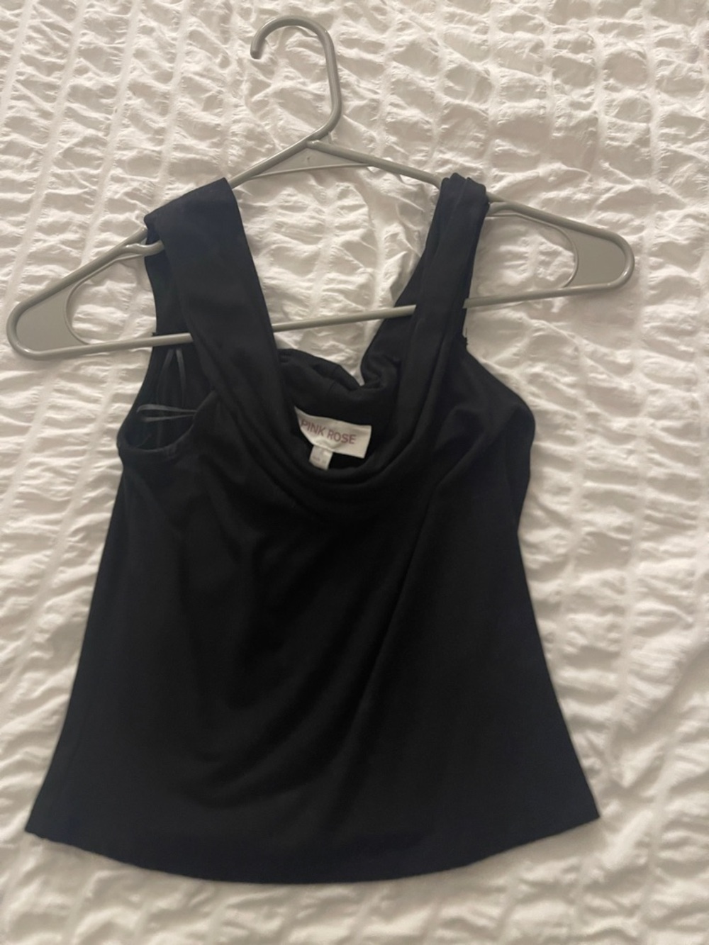 Pink Rose Black Cowl Neck Camisole Tank
